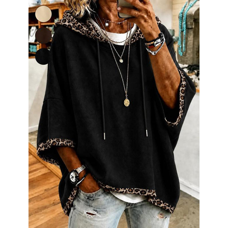Kivara – Kapuzenpullover mit Leopardenprint-Besatz