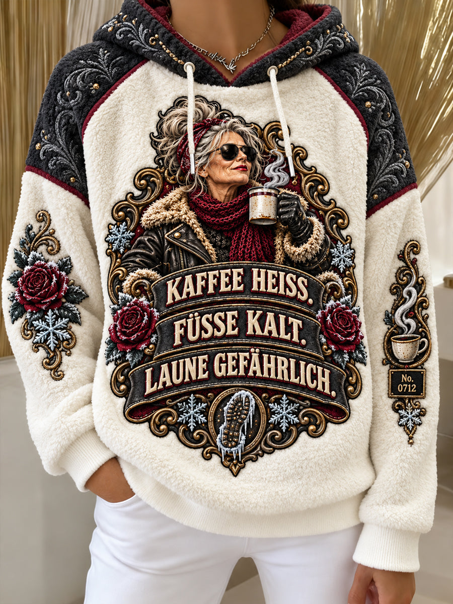 Calira – Slogan-Print Flanell-Kapuzenpullover