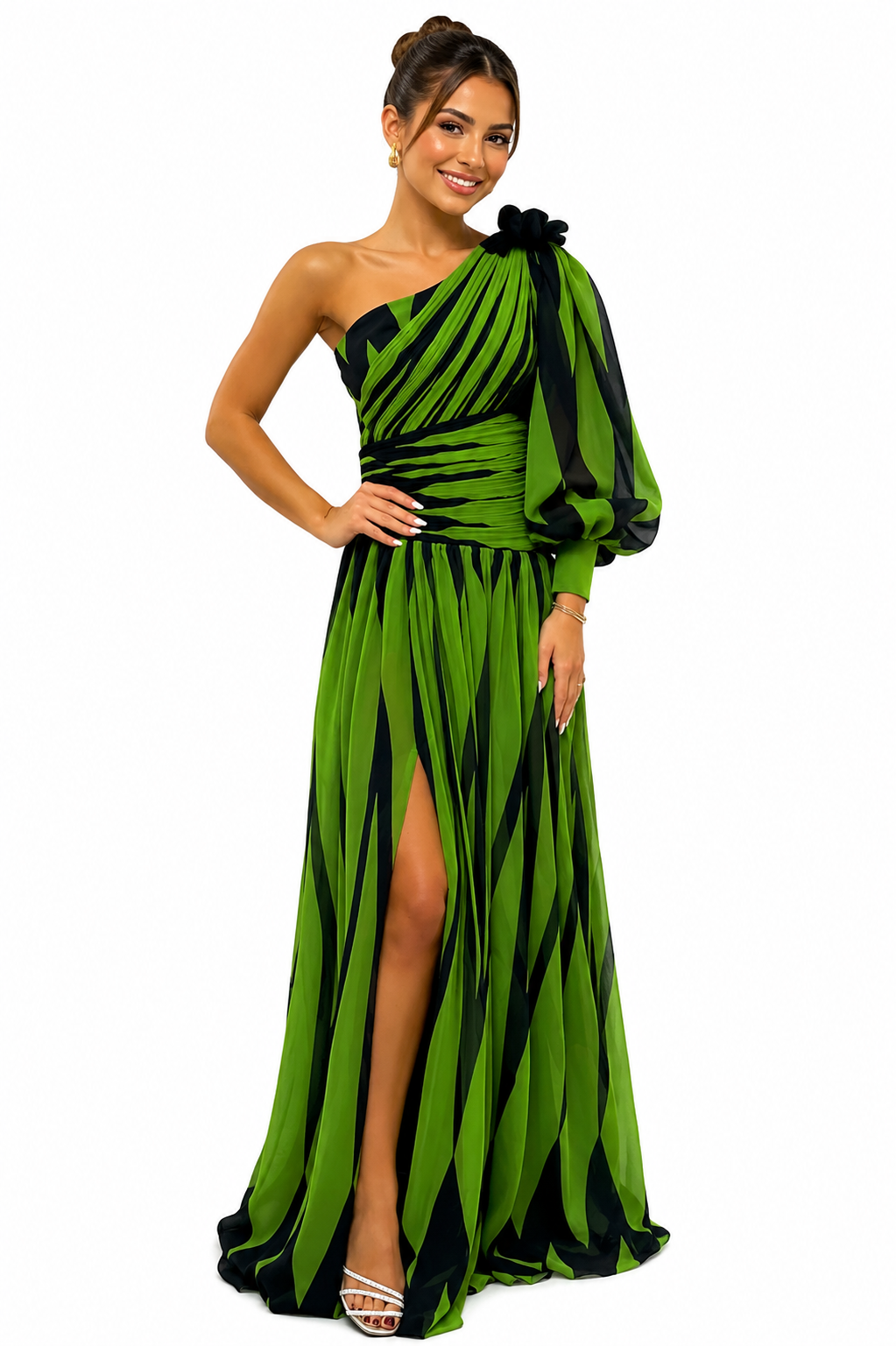Novira – Ein-Schulter Pinselstrichmuster-Kleid