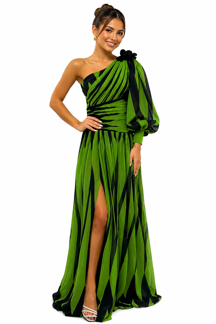 Novira – Ein-Schulter Pinselstrichmuster-Kleid