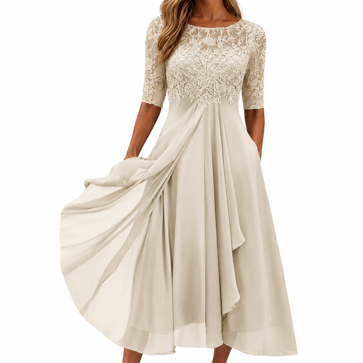 Soreli – Spitzenoberteil-Chiffonkleid